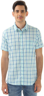 

London Fog Men's Checkered Casual Blue Shirt, Aqua