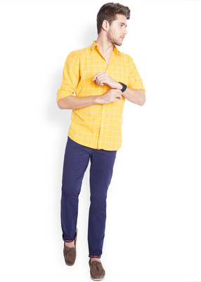 

Parx Men's Checkered Casual Yellow Shirt