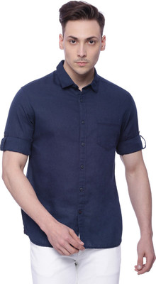 LOCOMOTIVE Men Solid Casual Dark Blue Shirt