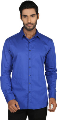 Macoro Men's Solid Casual Blue Shirt