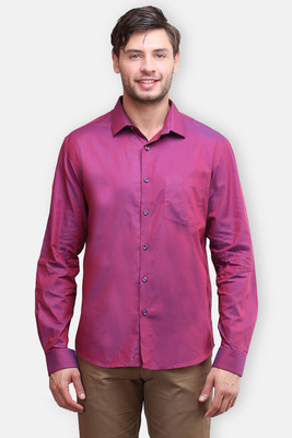 Four One Oh Men Self Design Formal Pink Shirt