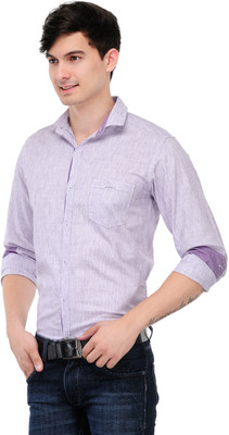 

Macoro Men's Solid Casual Semi Spread Collar Shirt, Purple
