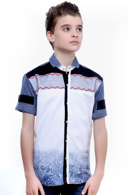 

MashUp Boys Printed Party White Shirt