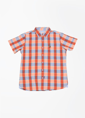 

U.S. Polo Assn Boys Checkered Casual White, Blue, Orange Shirt, Me. red