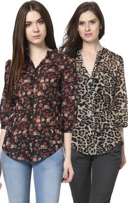 

Trend18 Women's Printed Casual Black, Brown Shirt(Pack of 2)