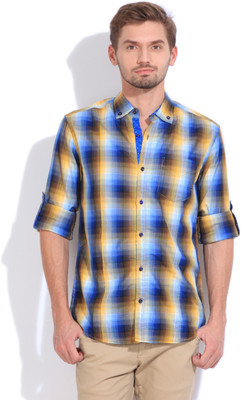 

The Indian Garage Co. Men's Checkered Casual Blue, Yellow Shirt