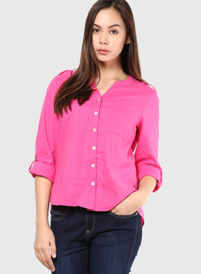 

Vero Moda Women's Solid Casual Linen Pink Shirt, Raspberry rose