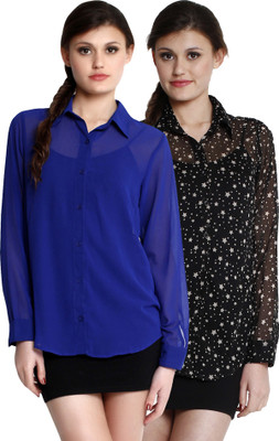 

The Gud Look Women's Printed Casual Multicolor, Blue Shirt(Pack of 2), Blue;multi