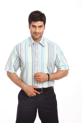 

ColorPlus Men's Striped Casual Green Shirt