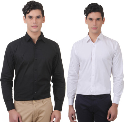 

You Forever Men's Solid Casual Black, White Shirt(Pack of 2