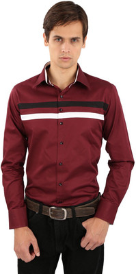 EdenElliot Men's Solid Casual Maroon Shirt