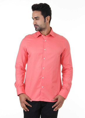 

London Fog Men's Solid Casual Pink Shirt, Coral