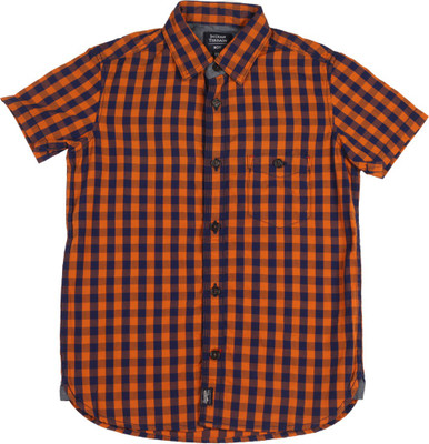 Indian Terrain Boys Checkered Casual Blue, Orange Shirt, Rust
