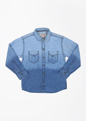 

GJ Jeans Unltd Boys Solid Casual Blue Shirt, Ice wash(7100)