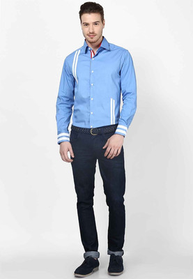 Dazzio Men's Solid Casual Blue, White Shirt, Sky blue
