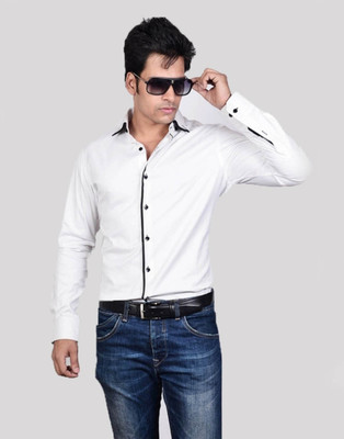 

Dazzio Men's Solid Casual White, Black Shirt