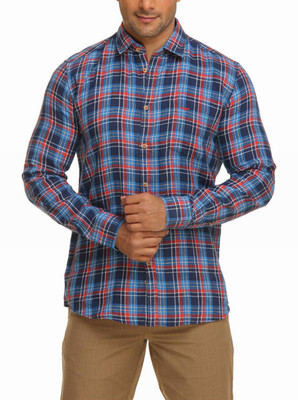 

Park Avenue Men's Checkered Casual Linen Dark Blue Shirt