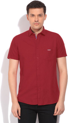 

LAWMAN Pg3 Men's Solid Casual Red Shirt, Blood red