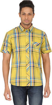 

All Times Men's Checkered Casual Yellow Shirt