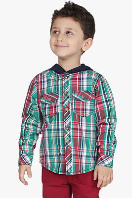

Beebay Boys Checkered Casual Ribbed Collar Shirt, Green check