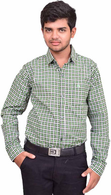 

British Terminal Men's Checkered Casual Green Shirt