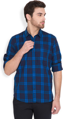 HIGHLANDER Men Checkered Casual Blue Shirt