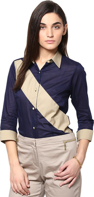 

Dazzio Women's Solid Formal Blue, Beige Shirt