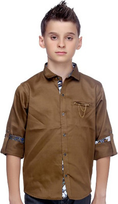 MashUp Boys Solid Casual Beige Shirt