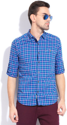

The Indian Garage Co. Men's Checkered Casual Blue Shirt, Pink blue
