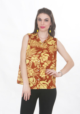 Ten on Ten Women's Printed Casual Brown, Yellow Shirt available at flipkart for Rs.299