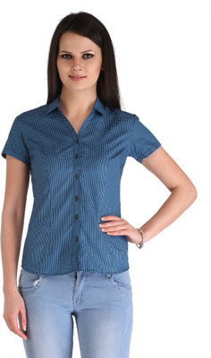 

ZAIRE Women's Checkered Casual Dark Blue Shirt