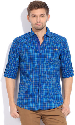 The Indian Garage Co. Men's Checkered Casual Blue Shirt, Navy blue