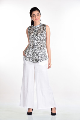 

Aaina Women' Animal Print, Graphic Print, Printed Casual White, Black Shirt, Black-white leopard print
