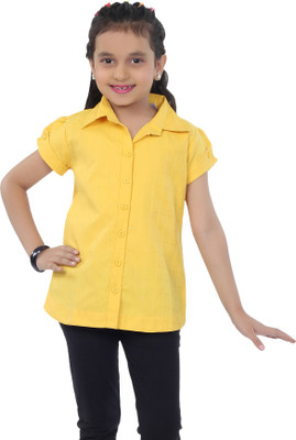 

Catmini Girls Checkered Casual Yellow Shirt
