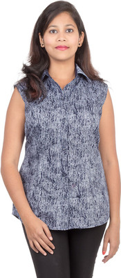 

Juee Women's Printed Casual Dark Blue Shirt