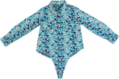

VS Fashion Girls Floral Print Casual Blue Shirt