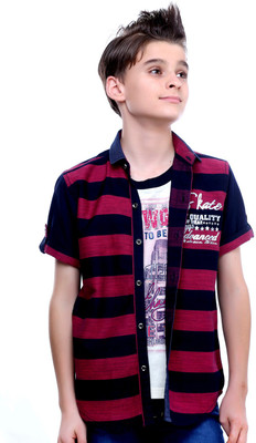 

MashUp Boys Striped Casual Red Shirt