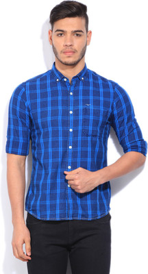 

Flying Machine Men's Checkered Casual Blue Shirt, Indigo