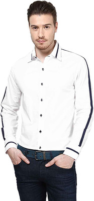 

Dazzio Men's Solid Casual White, Dark Blue Shirt
