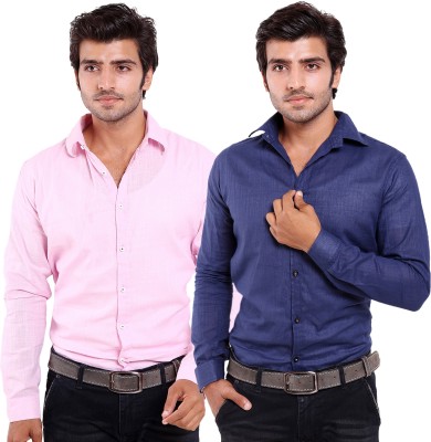 

FabTag - Deeksha Men's Solid Casual Blue Shirt(Pack of 2, Dark blue;pink