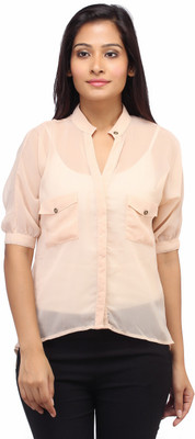 

Entease Women's Solid Casual Beige Shirt, Peach