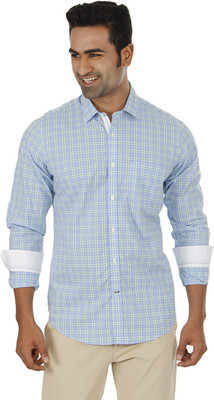 

London Fog Men' Checkered Casual Light Blue, Green Shirt