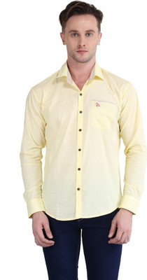

British Terminal Men's Self Design Casual Yellow Shirt, Light yellow