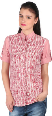 

Mahikrite Women's Printed Casual Pink Shirt