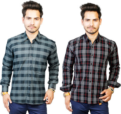 

Trendster Men's Checkered Casual Multicolor Shirt(Pack of 2