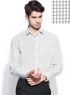 

John Players Men's Checkered Formal White, Black Shirt, 1a2