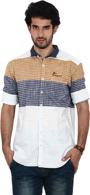 

FRD13 Men's Striped Casual Brown Shirt