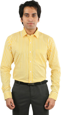 

Desar Rana Men's Striped Formal Yellow Shirt