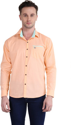 

British Terminal Men's Self Design Casual Orange Shirt, Light orange