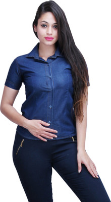 FX Jeans Co Women's Solid Casual Blue Shirt